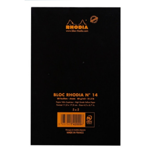 Bloc agrafé N°14 11x17cm 80 feuillets petits carreaux 5/5 80 g Rhodia