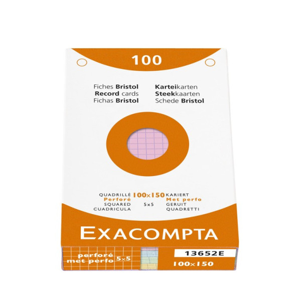 Fiches bristol couleurs assorties 5x5 perforées Exacompta