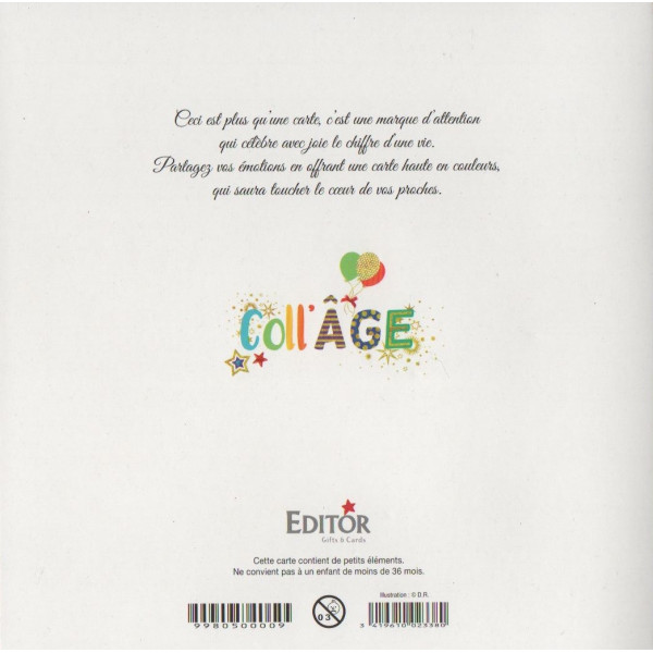 Carte Anniversaire 18x18cm Coll'âge 9 Ans
