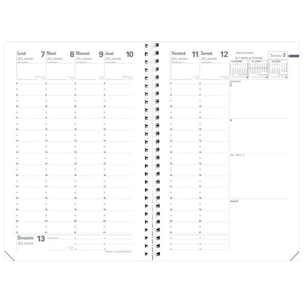 Agenda semainier 16x24cm Spiralé Quo Vadis Ministre S Sept Impala