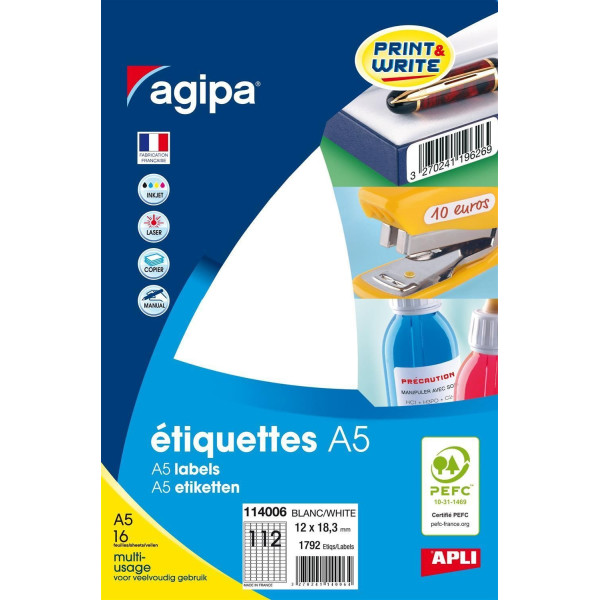 Etiquettes 12x18,3mm adhésives coins arrondis Apli-Agipa