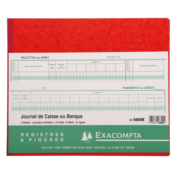 Piqûre Journal de caisse ou banque 32x27cm Exacompta
