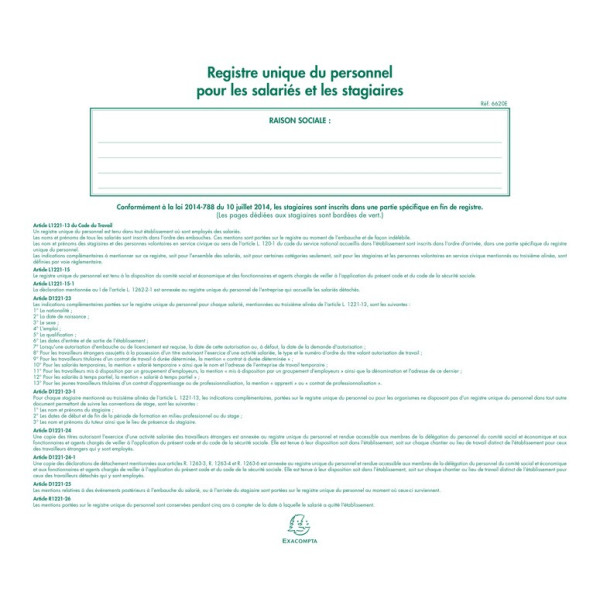 Piqûre 27x32cm Registre unique du personnel Exacompta