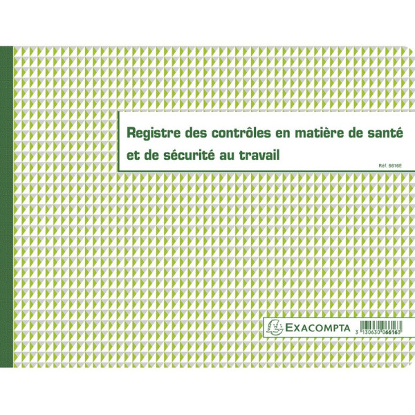 Piqûre 24x32cm Registre des contrôles de santé et de sécurité au travail Exacompta