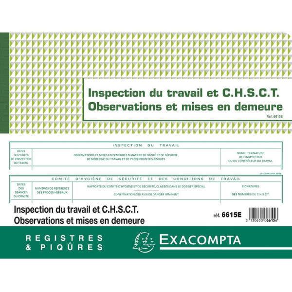 Piqûre 24x32cm Registre de l'inspection du travail et du C.H.S.C.T. Exacompta
