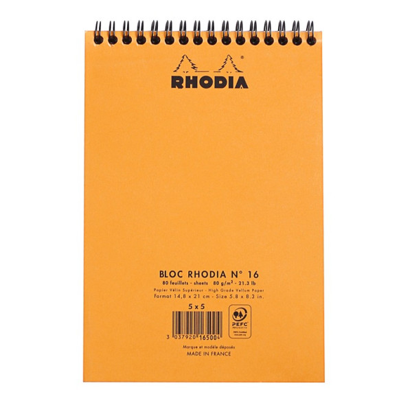 Bloc spirale N°16 A5 petits carreaux Rhodia