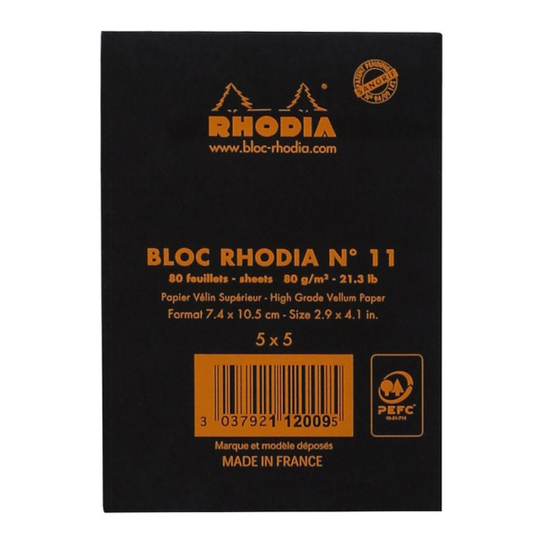 Bloc agrafé N°11 A7 petits carreaux Rhodia