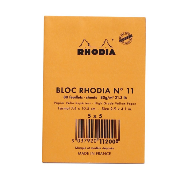 Bloc agrafé N°11 A7 petits carreaux Rhodia