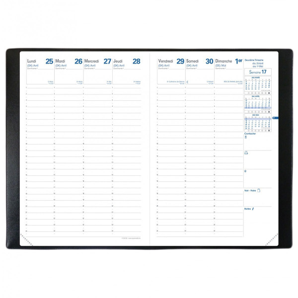 Agenda semainier 16x24cm Quo Vadis H24/24 Impala avec répertoire