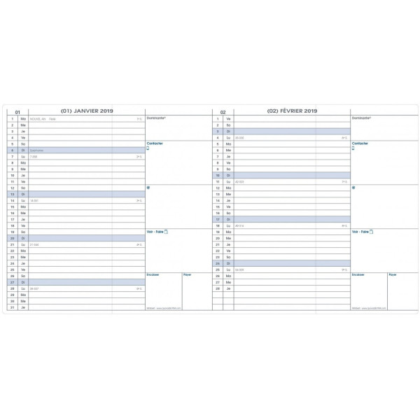 Agenda mensuel 7,5x14cm Quo Vadis Minibest Impala avec répertoire