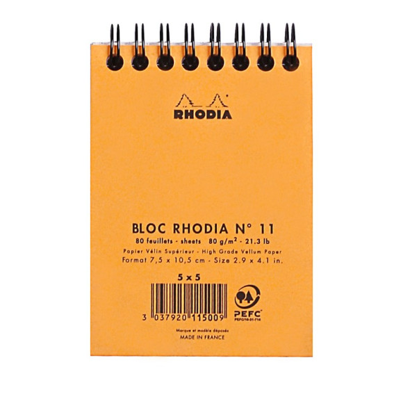 Bloc spirale N°11 A7 petits carreaux Rhodia