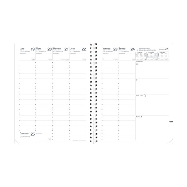 Agenda semainier 21x27cm spiralé Quo Vadis Président S Sept Club avec répertoire