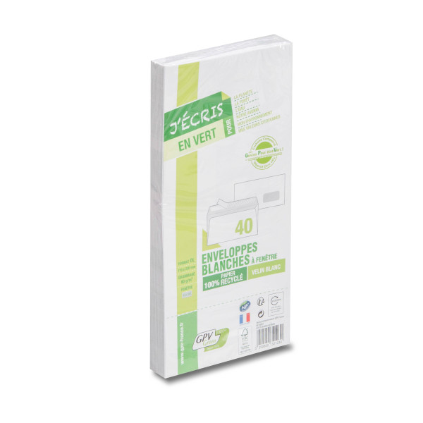 40 Enveloppes DL 110x220mm fenêtre 45x100mm recyclées GPV Green ERA Pure