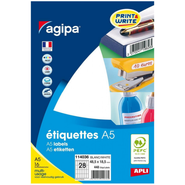 Etiquettes 48,5x18,5mm adhésives coins arrondis Apli-Agipa