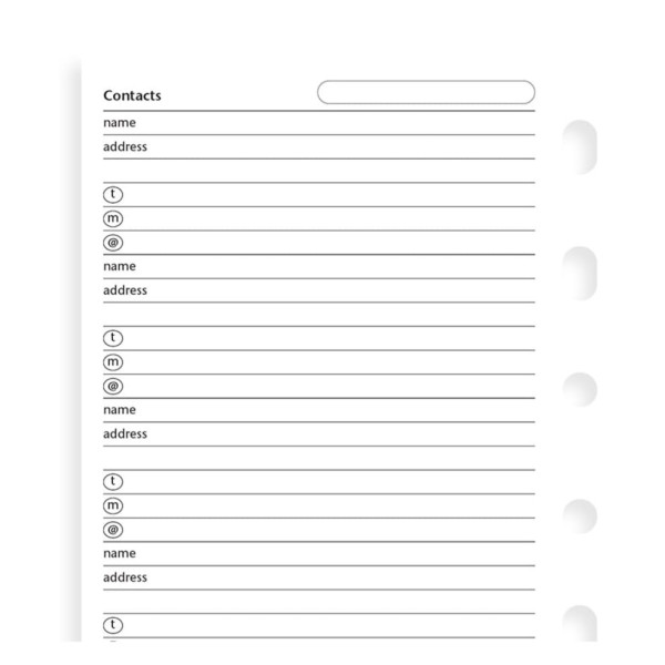 Feuilles contacts 95x171mm Filofax Personal