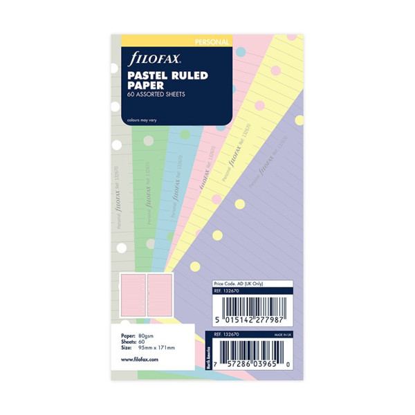 Feuilles de notes lignées pastel Filofax Personal