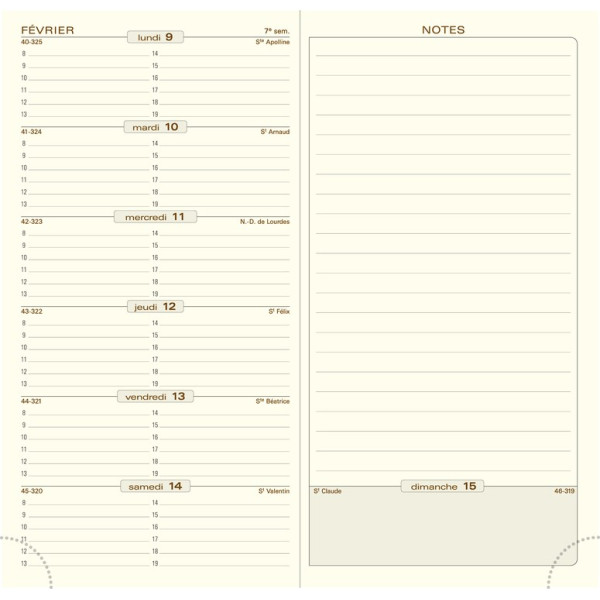 Agenda Semainier 9x17,5cm tranche dorée Exacompta Espace 17 Cassandra