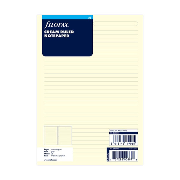 Feuilles de notes lignées Filofax A5
