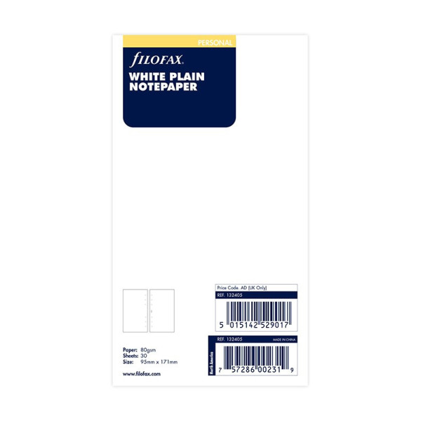 Feuilles de notes unies blanc Filofax Personal