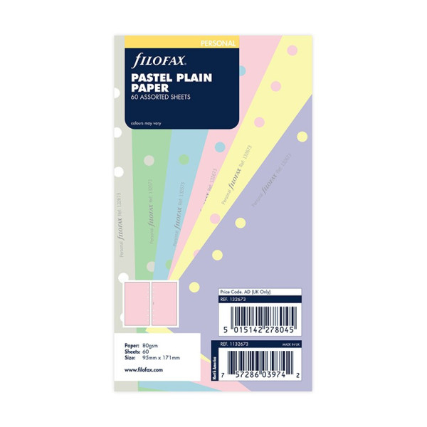 Feuilles de notes unies assortiment pastel Filofax Personal