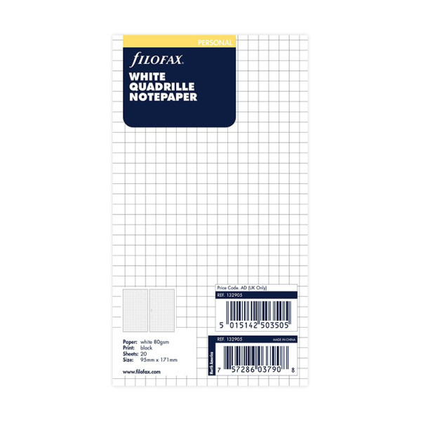 Feuilles de notes quadrillées Filofax Personal