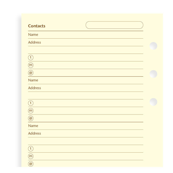 Feuilles contacts Ivoire 95x171mm Filofax Personal