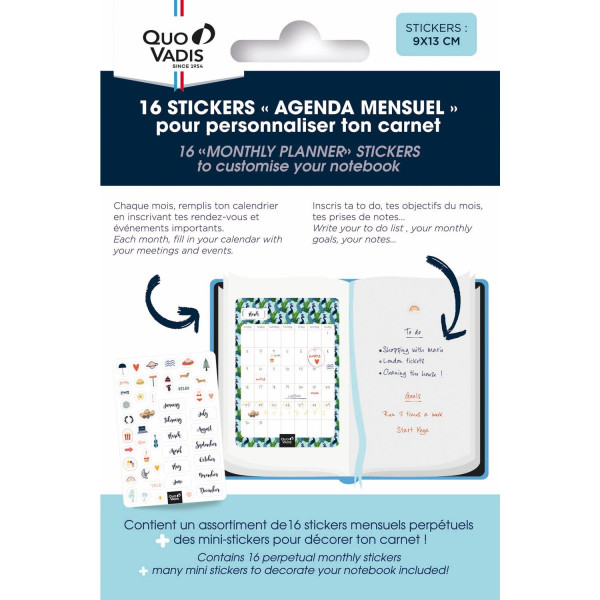 16 Stickers Mensuels 9x13cm Quo Vadis