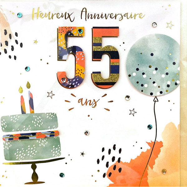 Carte Anniversaire 20x20cm 55 ans