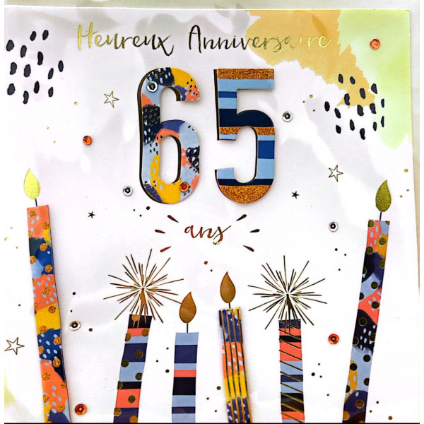 Carte Anniversaire 20x20cm 65 ans