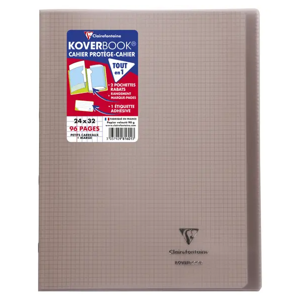 Cahier avec rabats et pochettes 24x32cm 96p. petits carreaux Clairefontaine Koverbook