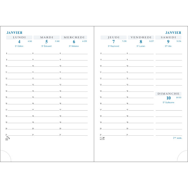 Recharge agenda semainier 9x13cm tranche dorée Exacompta Horizons 13