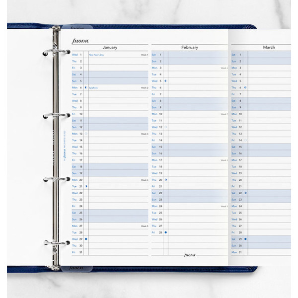 Recharge organiseur planning annuel vertical Filofax A4