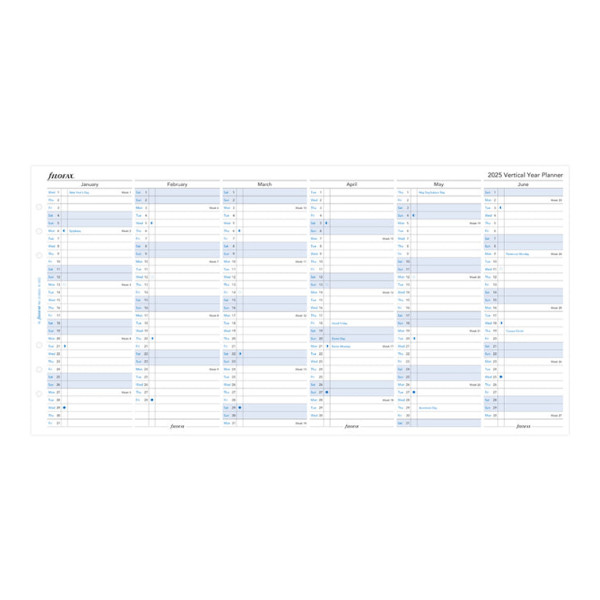 Recharge organiseur planning annuel Vertical Filofax A5