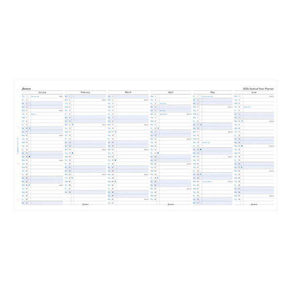Recharge organiseur planning annuel vertical Filofax A4