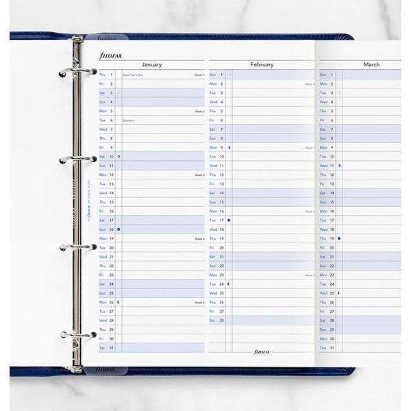Recharge organiseur planning annuel vertical Filofax A4