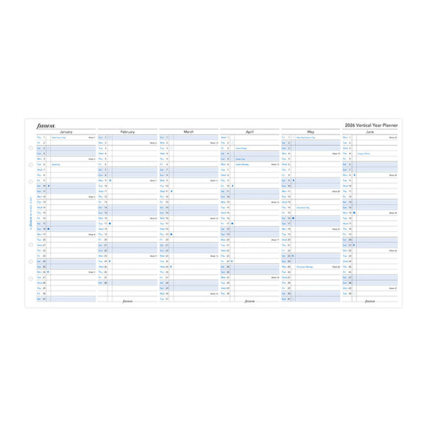 Recharge organiseur planning annuel Vertical Filofax A5