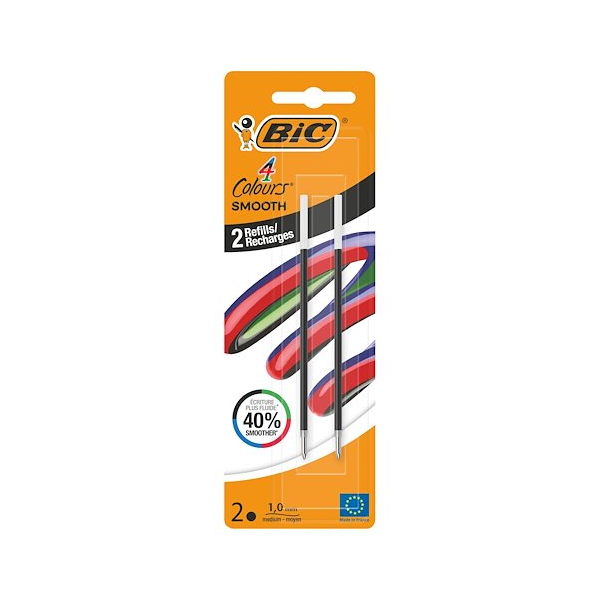Recharge stylo Roller 4 couleurs - Étui de 2 Noir Bic