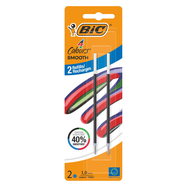 Recharge stylo Roller 4 couleurs - Étui de 2 Bleu Bic