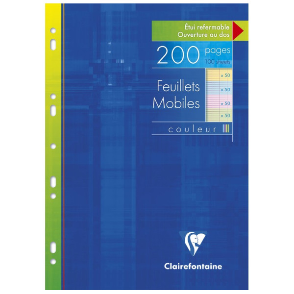 Étui de feuilles simples Grands carreaux 200 pages Couleur Clairefontaine