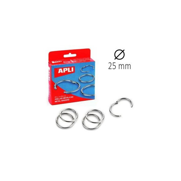 20 anneaux métalliques articulés ø25mm Apli