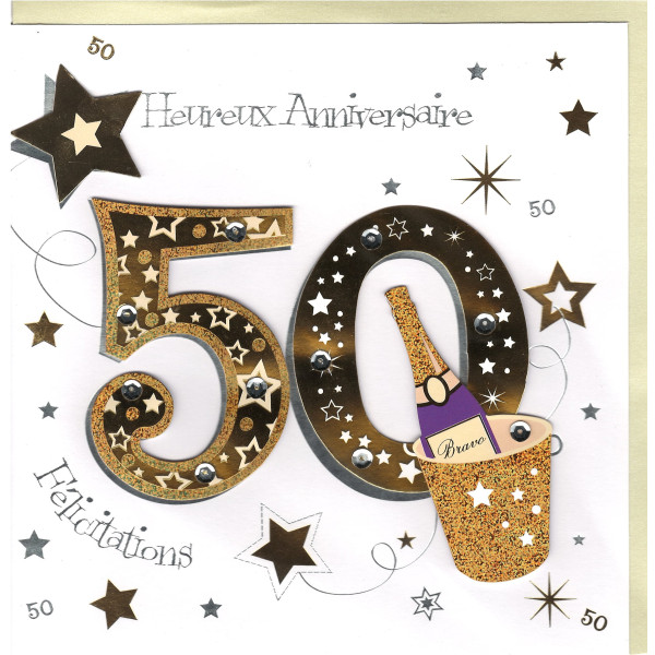 Carte Anniversaire 20x20cm 50 ans Or