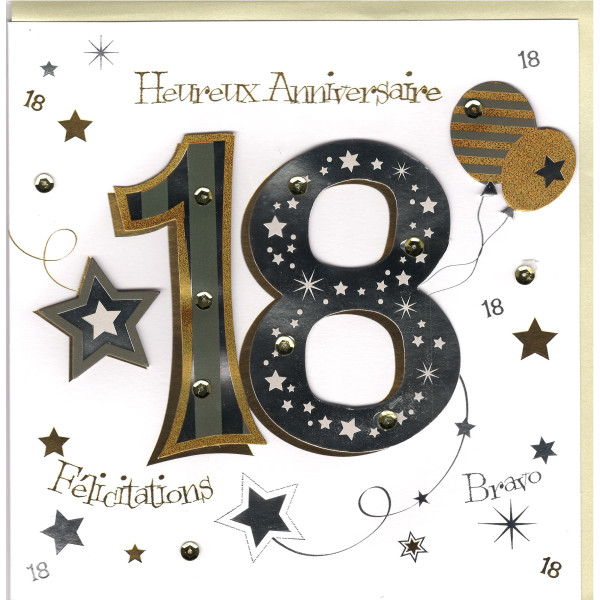 Carte Anniversaire 20x20cm 18 ans Argent
