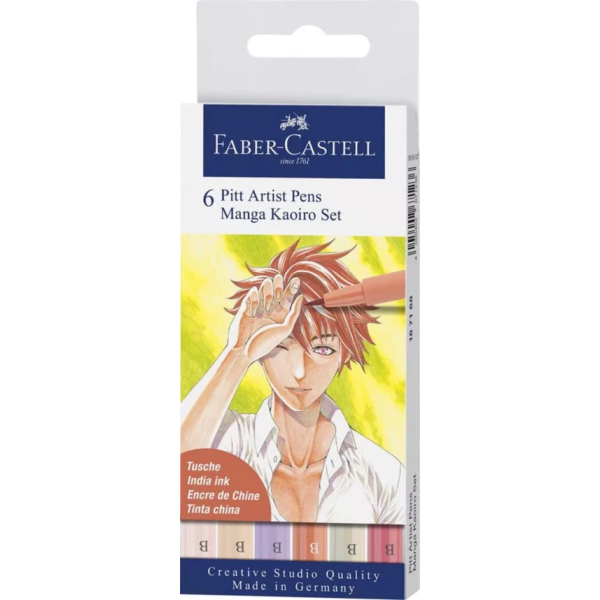 Etui 6 feutres encre de Chine Faber-Castell Pitt Artist Pens Manga Kaoiro Set
