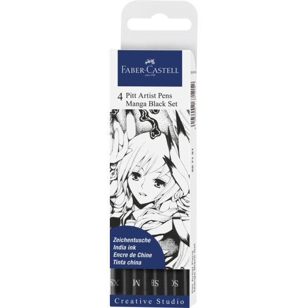 Etui 4 feutres encre de Chine Faber-Castell Pitt Artist Pens Manga Black Set