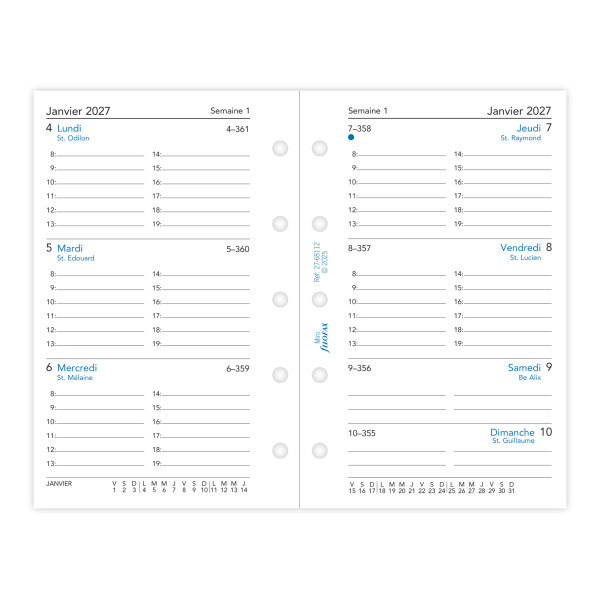 Recharge organiseur semainier Filofax Mini