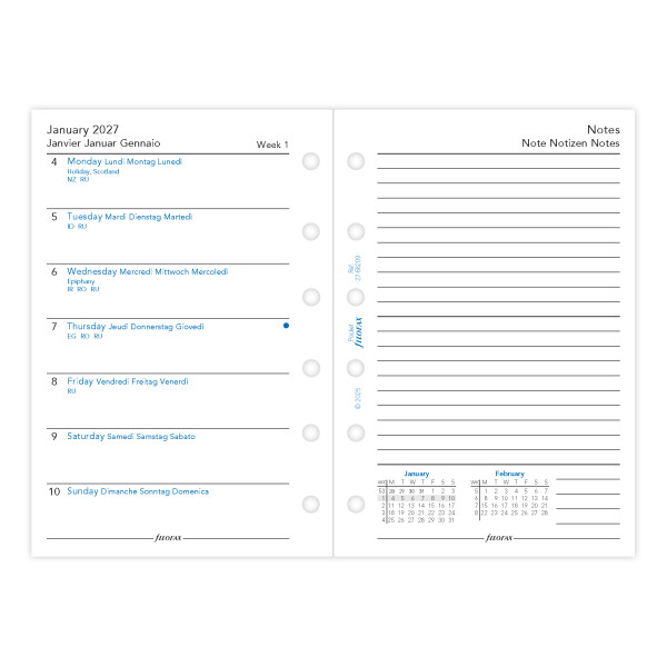 Recharge organiseur semainier Filofax Pocket