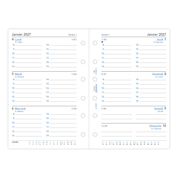Recharge organiseur semainier Filofax Pocket