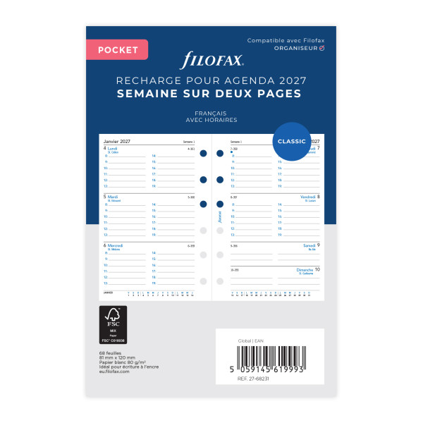Recharge organiseur semainier Filofax Pocket