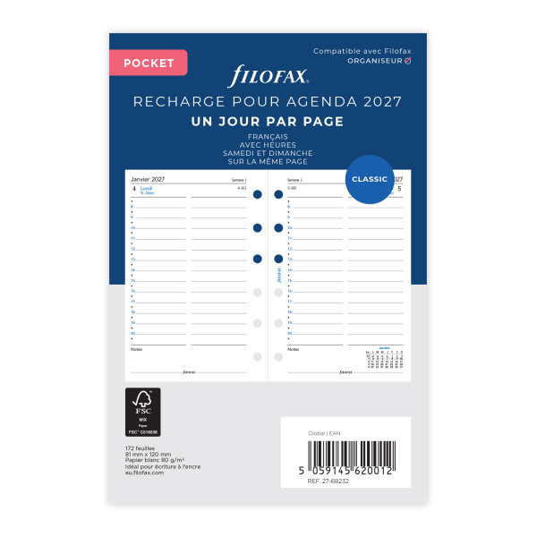 Recharge organiseur journalier Filofax Pocket