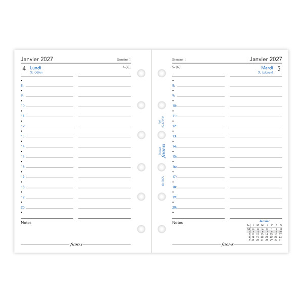 Recharge organiseur journalier Filofax Pocket